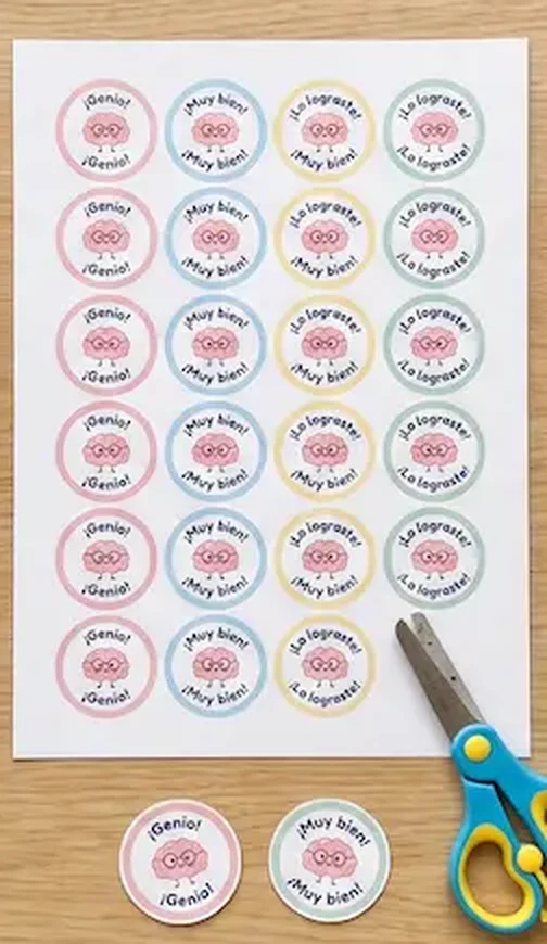 Hoja de stickers de premio Cerebritos con tijera